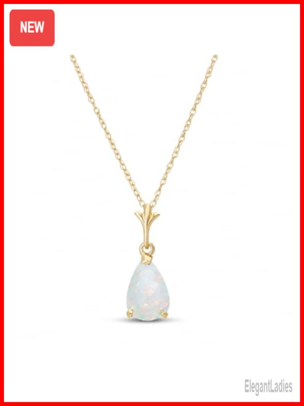 14K Solid Yellow Gold Natural Opal Pear Pendant Necklace 22 Inch